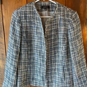 Jones Wear Multi-Blue Tweed Collarless Blazer